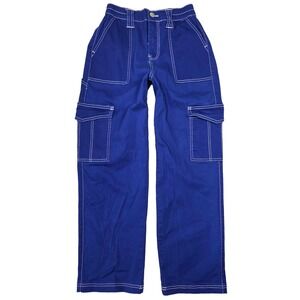 Almost Famous Pants Womens S Blue Cargo Chunky Baggy Wide Leg Grunge Punk Y2k‎